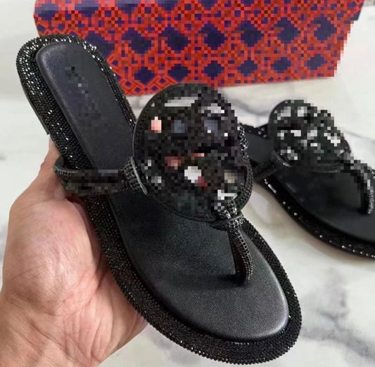 TRY black stone sandals
